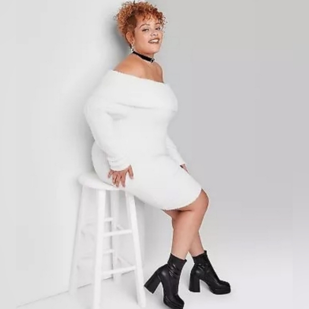 NWT Sweater Dress Women's Long Sleeve Knee Length -Wild Fable White